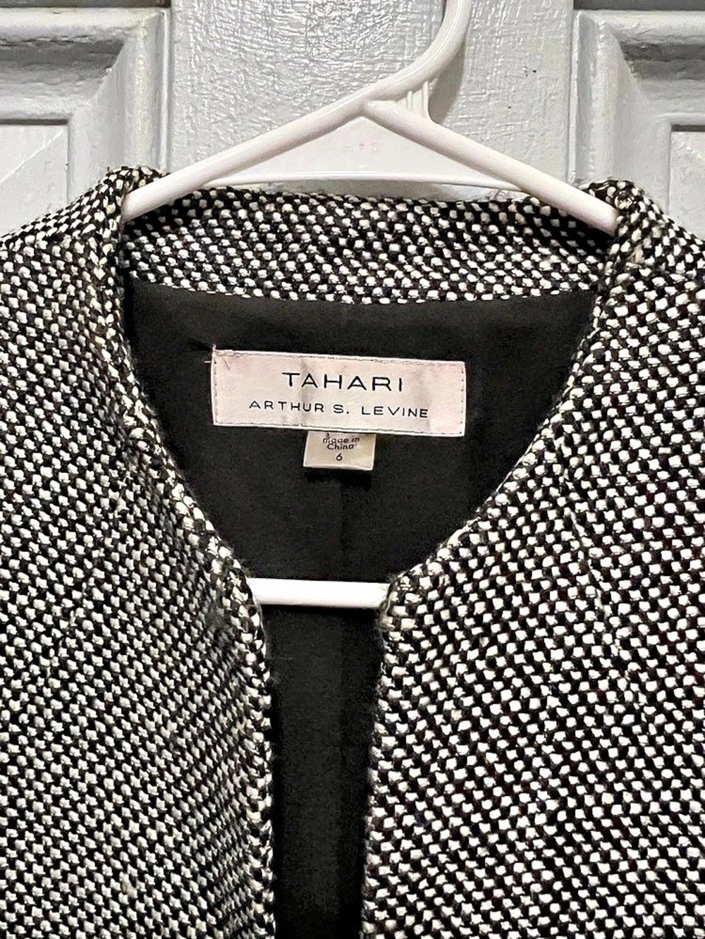 Tahari Arthur S Levine Jacket Women 6 Black White Tweed Full Zip Career